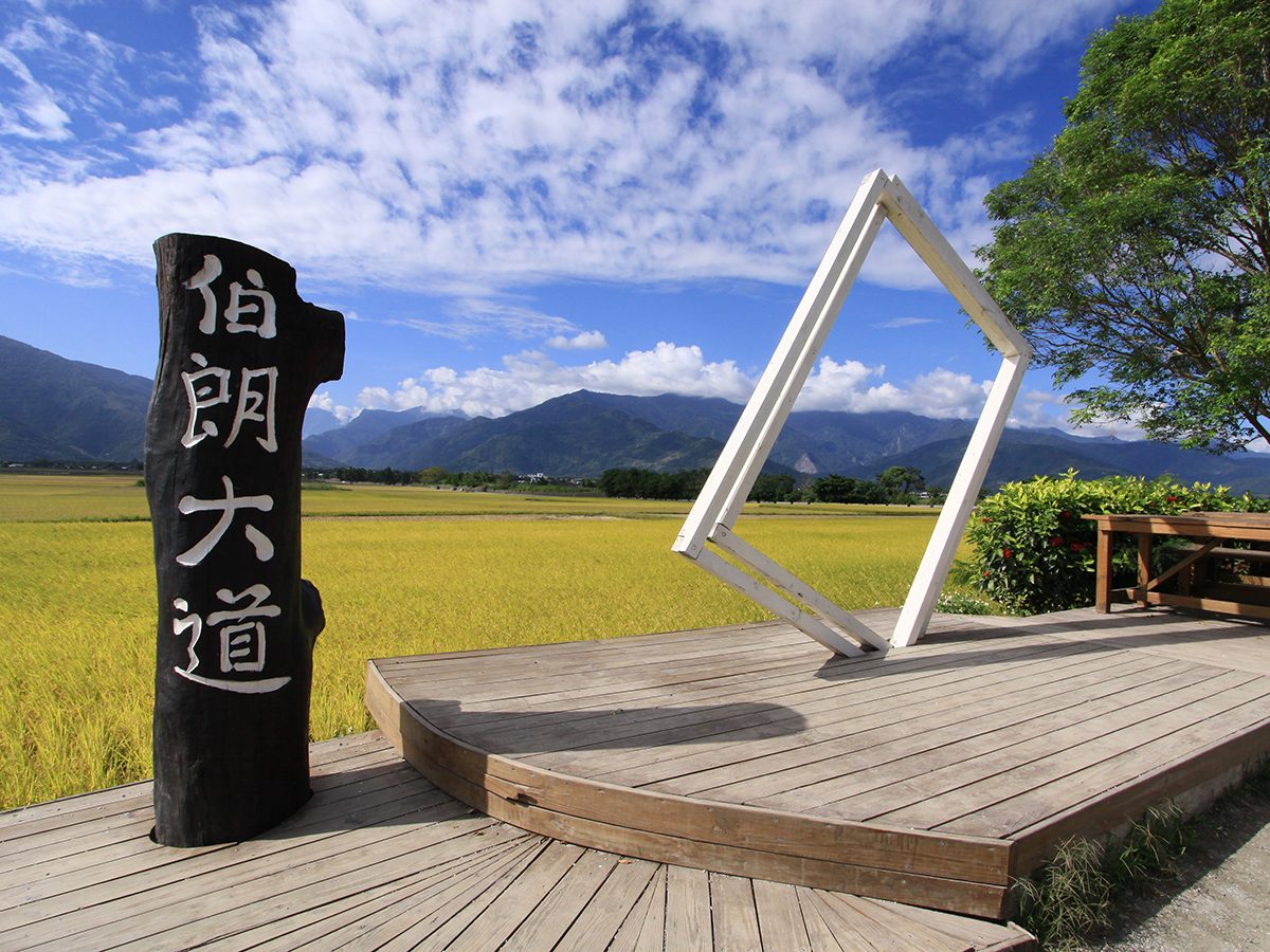 池上伯朗大道入口的地標與稻田